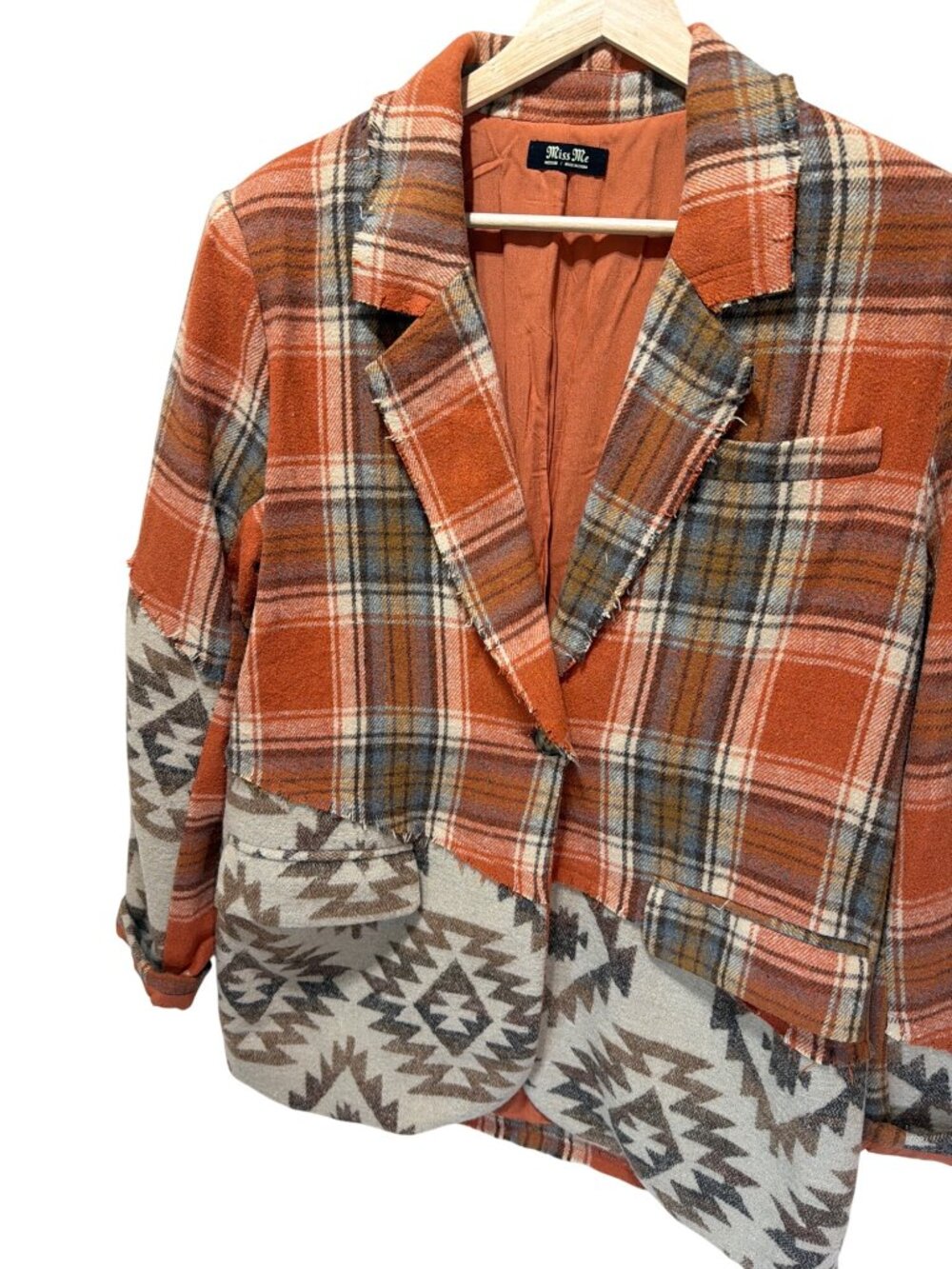Miss Me Mixed Print Plaid & Aztec Patchwork Blazer Jacket - Medium - Picture 3 of 10